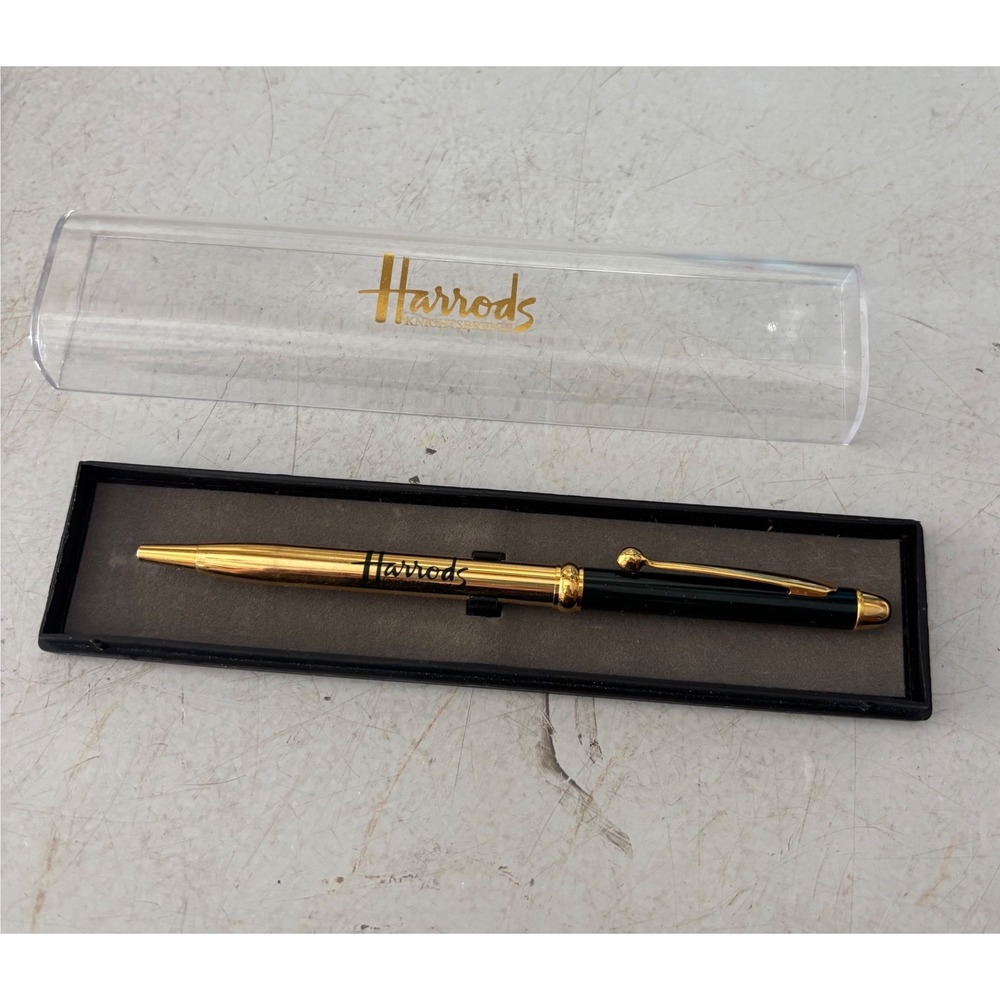 Harrods Knightsbridge Ballpoint Pen Gold and Black Two Tone with Case